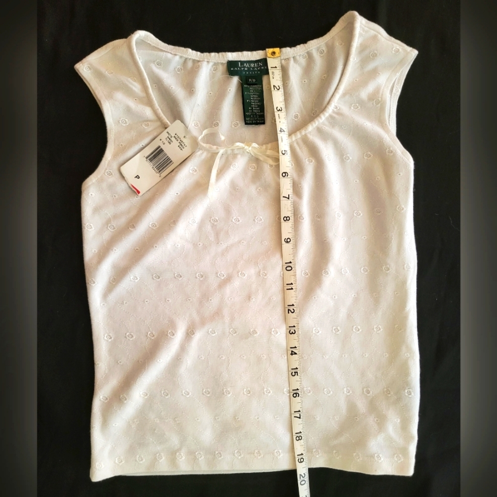 NWT women's Ralph Lauren eyelet white short sleeve shirt, size petite